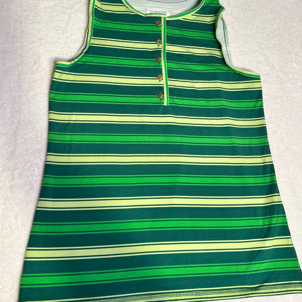 Isaac Mizrahi Green & Light Green Striped Tank Top